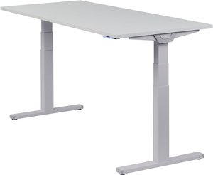 Höhenverstellbarer Schreibtisch "Premium Line", silber, Tischplatte 180 x 80 cm lichtgrau, elektrisch höhenverstellbar, Stehschreibtisch, Tischgestell