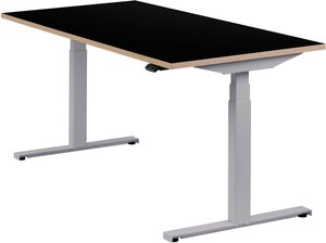 Höhenverstellbarer Schreibtisch "Easydesk", silber, Tischplatte 160 x 80 cm schwarz, elektrisch höhenverstellbar, Stehschreibtisch, Tischgestell