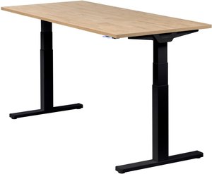 Höhenverstellbarer Schreibtisch "Premium Line", schwarz, Tischplatte 180 x 80 cm Wildeiche, elektrisch höhenverstellbar, Stehschreibtisch, Tischgestell