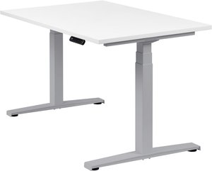 Höhenverstellbarer Schreibtisch "Basic Line", silber, Tischplatte 120 x 80 cm weiß, elektrisch höhenverstellbar, Stehschreibtisch, Tischgestell