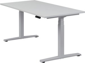 Höhenverstellbarer Schreibtisch "Basic Line", silber, Tischplatte 160 x 80 cm lichtgrau, elektrisch höhenverstellbar, Stehschreibtisch, Tischgestell
