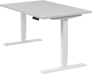 Höhenverstellbarer Schreibtisch "Homedesk", weiß, Tischplatte 120 x 80 cm lichtgrau, elektrisch höhenverstellbar, Stehschreibtisch, Tischgestell