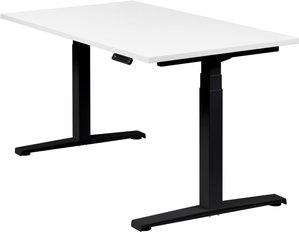 Höhenverstellbarer Schreibtisch "Basic Line", schwarz, Tischplatte 140 x 80 cm weiß, elektrisch höhenverstellbar, Stehschreibtisch, Tischgestell