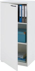 Büroschrank weiß (Tür links) 50 x 116,3 x 40,3 cm – Büro–Schrank 3 Ordner, Aktenschrank 2 Einlegeböden