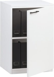 Büroschrank weiß (Tür links) 60 x 79,5 x 40,3 cm – Büro–Schrank 2 Ordner, Aktenschrank 1 Einlegeboden