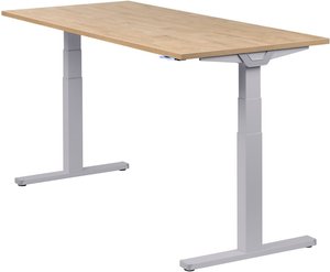 Höhenverstellbarer Schreibtisch "Premium Line", silber, Tischplatte 180 x 80 cm Wildeiche, elektrisch höhenverstellbar, Stehschreibtisch, Tischgestell