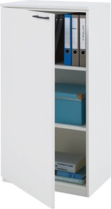 Büroschrank weiß (Tür links) 60 x 116,3 x 40,3 cm – Büro–Schrank 3 Ordner, Aktenschrank 2 Einlegeböden