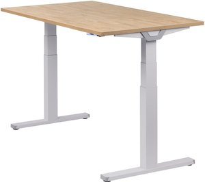 Höhenverstellbarer Schreibtisch "Premium Line", silber, Tischplatte 140 x 80 cm Wildeiche, elektrisch höhenverstellbar, Stehschreibtisch, Tischgestell