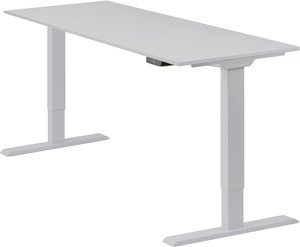 Höhenverstellbarer Schreibtisch "Homedesk Eco", Silber, Tischplatte 150 x 60 cm lichtgrau, elektrisch stufenlos höhenverstellbar, Stehschreibtisch, Tischgestell