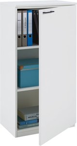 Büroschrank weiß (Tür rechts) 60 x 116,3 x 40,3 cm – Büro–Schrank 3 Ordner, Aktenschrank 2 Einlegeböden