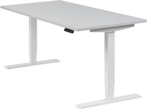 Höhenverstellbarer Schreibtisch "Homedesk", weiß, Tischplatte 160 x 80 cm lichtgrau, elektrisch höhenverstellbar, Stehschreibtisch, Tischgestell