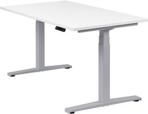 Höhenverstellbarer Schreibtisch "Basic Line", silber, Tischplatte 140 x 80 cm weiß, elektrisch höhenverstellbar, Stehschreibtisch, Tischgestell
