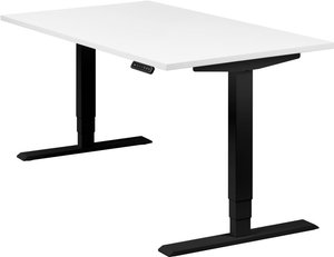 Höhenverstellbarer Schreibtisch "Homedesk", schwarz, Tischplatte 140 x 80 cm weiß, elektrisch höhenverstellbar, Stehschreibtisch, Tischgestell