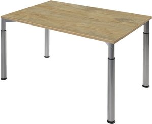 Höheneinstellbarer Konferenztisch, silber, Tischplatte 160 x 80 cm Wildeiche, Besprechungstisch, Schreibtisch