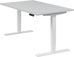 Höhenverstellbarer Schreibtisch "Homedesk", weiß, Tischplatte 140 x 80 cm lichtgrau, elektrisch höhenverstellbar, Stehschreibtisch, Tischgestell