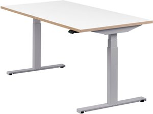 Höhenverstellbarer Schreibtisch "Easydesk", silber, Tischplatte 160 x 80 cm weiß, elektrisch höhenverstellbar, Stehschreibtisch, Tischgestell