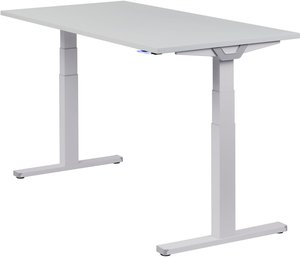 Höhenverstellbarer Schreibtisch "Premium Line", silber, Tischplatte 160 x 80 cm lichtgrau, elektrisch höhenverstellbar, Stehschreibtisch, Tischgestell