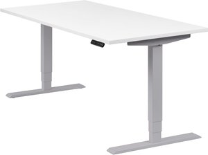 Höhenverstellbarer Schreibtisch "Homedesk", silber, Tischplatte 160 x 80 cm weiß, elektrisch höhenverstellbar, Stehschreibtisch, Tischgestell