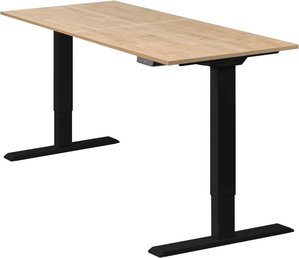 Höhenverstellbarer Schreibtisch "Homedesk Eco", Schwarz, Tischplatte 130 x 60 cm Wildeiche, elektrisch stufenlos höhenverstellbar, Stehschreibtisch, Tischgestell