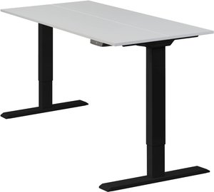 Höhenverstellbarer Schreibtisch "Homedesk Eco", Schwarz, Tischplatte 110 x 60 cm lichtgrau, elektrisch stufenlos höhenverstellbar, Stehschreibtisch, Tischgestell