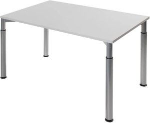 Höheneinstellbarer Konferenztisch, silber, Tischplatte 160 x 80 cm lichtgrau, Besprechungstisch, Schreibtisch