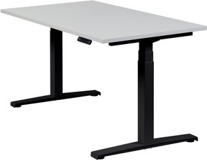 Höhenverstellbarer Schreibtisch "Basic Line", schwarz, Tischplatte 140 x 80 cm lichtgrau, elektrisch höhenverstellbar, Stehschreibtisch, Tischgestell