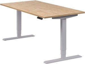 Höhenverstellbarer Schreibtisch "Homedesk", silber, Tischplatte 160 x 80 cm Wildeiche, elektrisch höhenverstellbar, Stehschreibtisch, Tischgestell