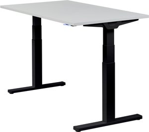 Höhenverstellbarer Schreibtisch "Premium Line", schwarz, Tischplatte 140 x 80 cm lichtgrau, elektrisch höhenverstellbar, Stehschreibtisch, Tischgestell