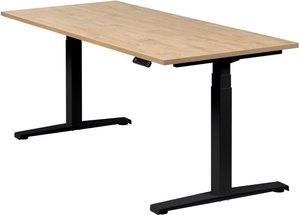 Höhenverstellbarer Schreibtisch "Basic Line", schwarz, Tischplatte 180 x 80 cm Wildeiche, elektrisch höhenverstellbar, Stehschreibtisch, Tischgestell