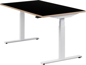 Höhenverstellbarer Schreibtisch "Easydesk", weiß, Tischplatte 140 x 80 cm schwarz, elektrisch höhenverstellbar, Stehschreibtisch, Tischgestell