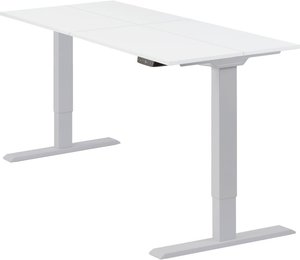 Höhenverstellbarer Schreibtisch "Homedesk Eco", Silber, Tischplatte 130 x 60 cm weiß, elektrisch stufenlos höhenverstellbar, Stehschreibtisch, Tischgestell