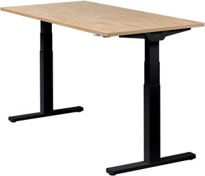 Höhenverstellbarer Schreibtisch "Premium Line", schwarz, Tischplatte 160 x 80 cm Wildeiche, elektrisch höhenverstellbar, Stehschreibtisch, Tischgestell