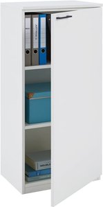 Büroschrank weiß (Tür rechts) 50 x 116,3 x 40,3 cm – Büro–Schrank 3 Ordner, Aktenschrank 2 Einlegeböden