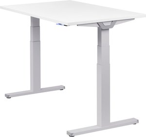 Höhenverstellbarer Schreibtisch "Premium Line", silber, Tischplatte 120 x 80 cm weiß, elektrisch höhenverstellbar, Stehschreibtisch, Tischgestell