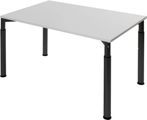 Höheneinstellbarer Konferenztisch, schwarz, Tischplatte 160 x 80 cm lichtgrau, Besprechungstisch, Schreibtisch