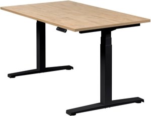 Höhenverstellbarer Schreibtisch "Basic Line", schwarz, Tischplatte 140 x 80 cm Wildeiche, elektrisch höhenverstellbar, Stehschreibtisch, Tischgestell