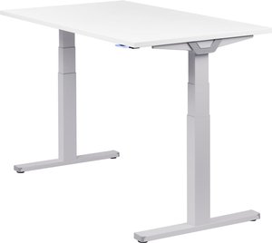 Höhenverstellbarer Schreibtisch "Premium Line", silber, Tischplatte 140 x 80 cm weiß, elektrisch höhenverstellbar, Stehschreibtisch, Tischgestell