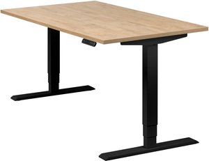 Höhenverstellbarer Schreibtisch "Homedesk", schwarz, Tischplatte 140 x 80 cm Wildeiche, elektrisch höhenverstellbar, Stehschreibtisch, Tischgestell