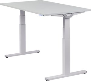 Höhenverstellbarer Schreibtisch "Premium Line", silber, Tischplatte 140 x 80 cm lichtgrau, elektrisch höhenverstellbar, Stehschreibtisch, Tischgestell