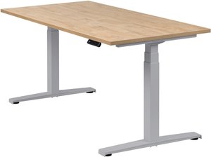 Höhenverstellbarer Schreibtisch "Basic Line", silber, Tischplatte 160 x 80 cm Wildeiche, elektrisch höhenverstellbar, Stehschreibtisch, Tischgestell