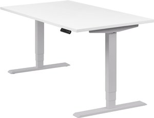 Höhenverstellbarer Schreibtisch "Homedesk", silber, Tischplatte 140 x 80 cm weiß, elektrisch höhenverstellbar, Stehschreibtisch, Tischgestell