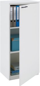 Büroschrank weiß (Tür rechts) 40 x 116,3 x 40,3 cm – Büro–Schrank 3 Ordner, Aktenschrank 2 Einlegeböden