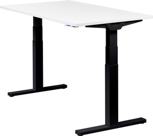Höhenverstellbarer Schreibtisch "Premium Line", schwarz, Tischplatte 140 x 80 cm weiß, elektrisch höhenverstellbar, Stehschreibtisch, Tischgestell