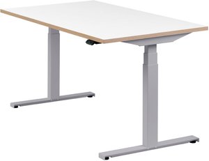 Höhenverstellbarer Schreibtisch "Easydesk", silber, Tischplatte 140 x 80 cm weiß, elektrisch höhenverstellbar, Stehschreibtisch, Tischgestell