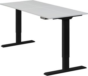 Höhenverstellbarer Schreibtisch "Homedesk Eco", Schwarz, Tischplatte 130 x 60 cm lichtgrau, elektrisch stufenlos höhenverstellbar, Stehschreibtisch, Tischgestell