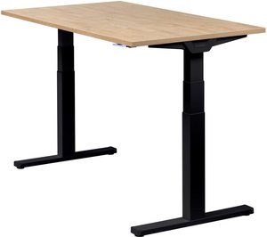 Höhenverstellbarer Schreibtisch "Premium Line", schwarz, Tischplatte 140 x 80 cm Wildeiche, elektrisch höhenverstellbar, Stehschreibtisch, Tischgestell