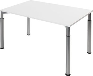 Höheneinstellbarer Konferenztisch, silber, Tischplatte 160 x 80 cm weiß, Besprechungstisch, Schreibtisch