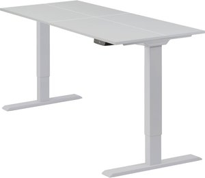 Höhenverstellbarer Schreibtisch "Homedesk Eco", Silber, Tischplatte 130 x 60 cm lichtgrau, elektrisch stufenlos höhenverstellbar, Stehschreibtisch, Tischgestell