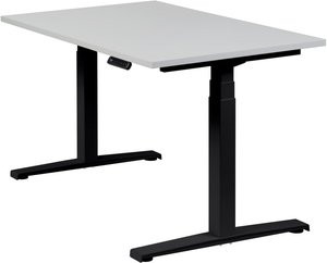Höhenverstellbarer Schreibtisch "Basic Line", schwarz, Tischplatte 120 x 80 cm lichtgrau, elektrisch höhenverstellbar, Stehschreibtisch, Tischgestell
