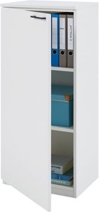 Büroschrank weiß (Tür links) 40 x 116,3 x 40,3 cm – Büro–Schrank 3 Ordner, Aktenschrank 2 Einlegeböden